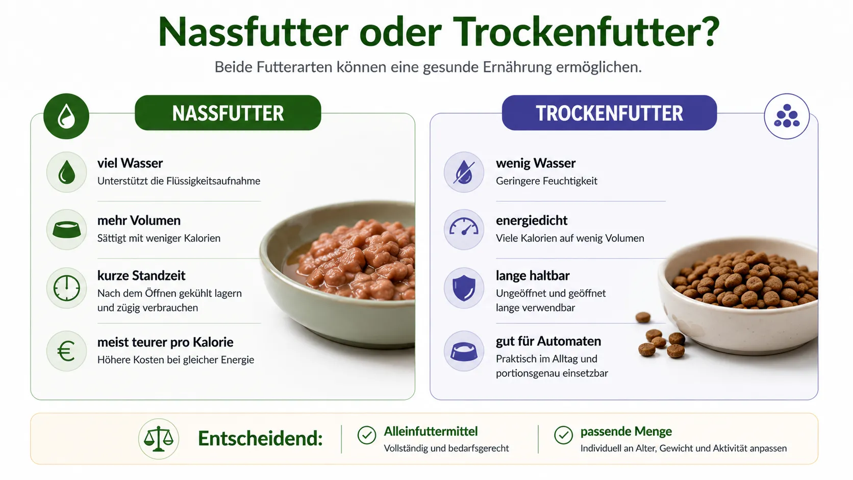 Vergleich von Nassfutter und Trockenfutter für Katzen