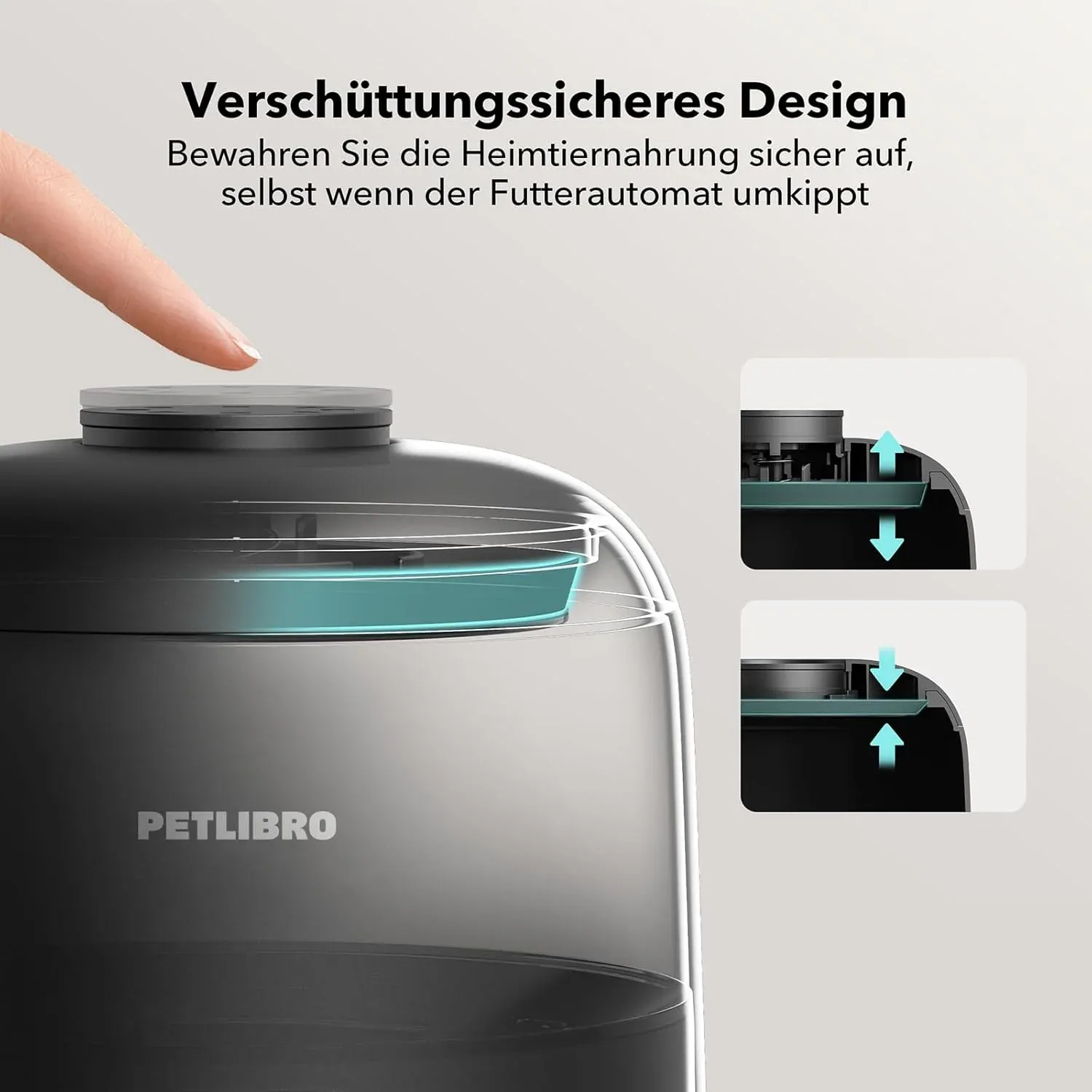 Futterbehälter und verriegelter Deckel des PETLIBRO Air WiFi Feeder