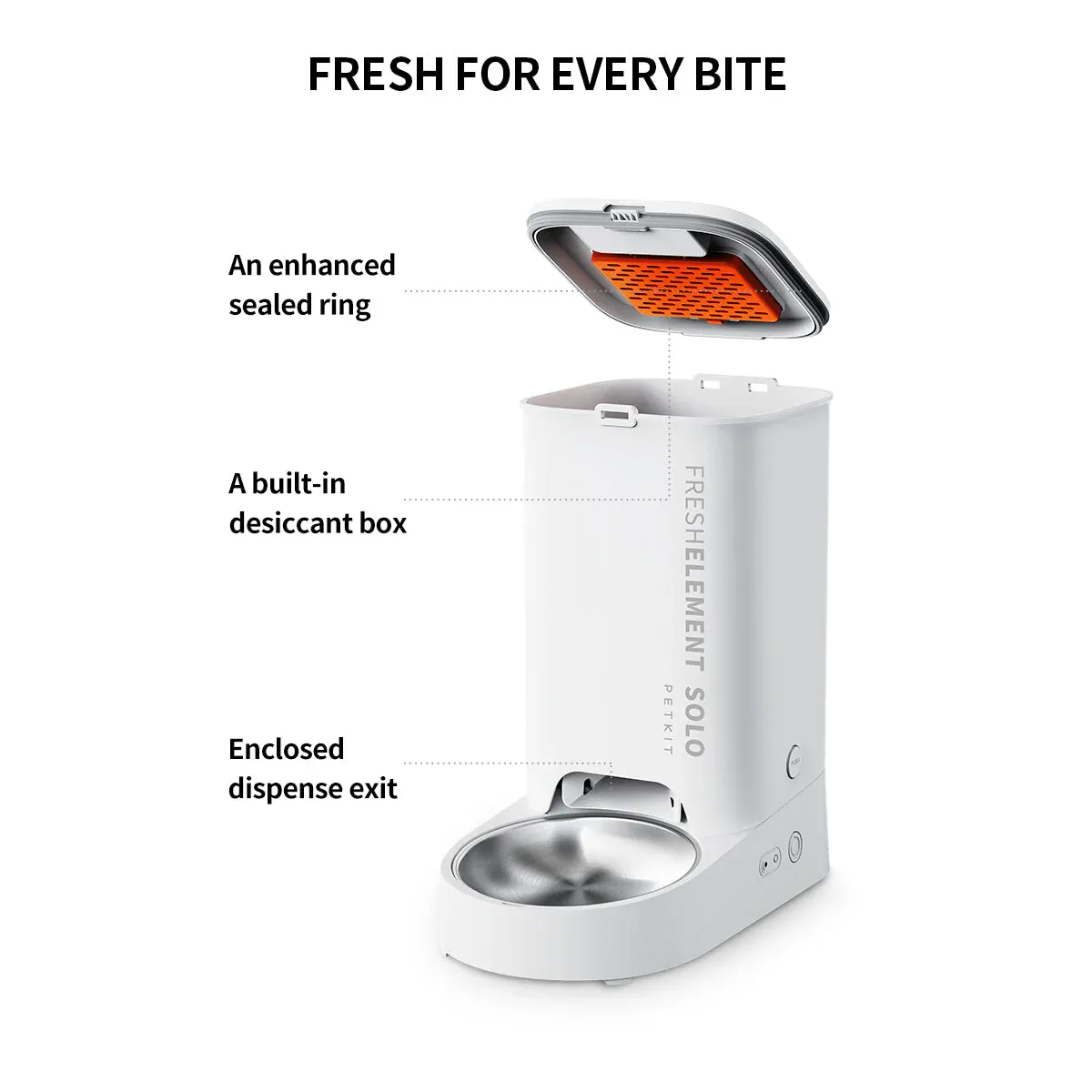 Edelstahl-Napf und Ausgabeschacht des PETKIT Fresh Element Solo