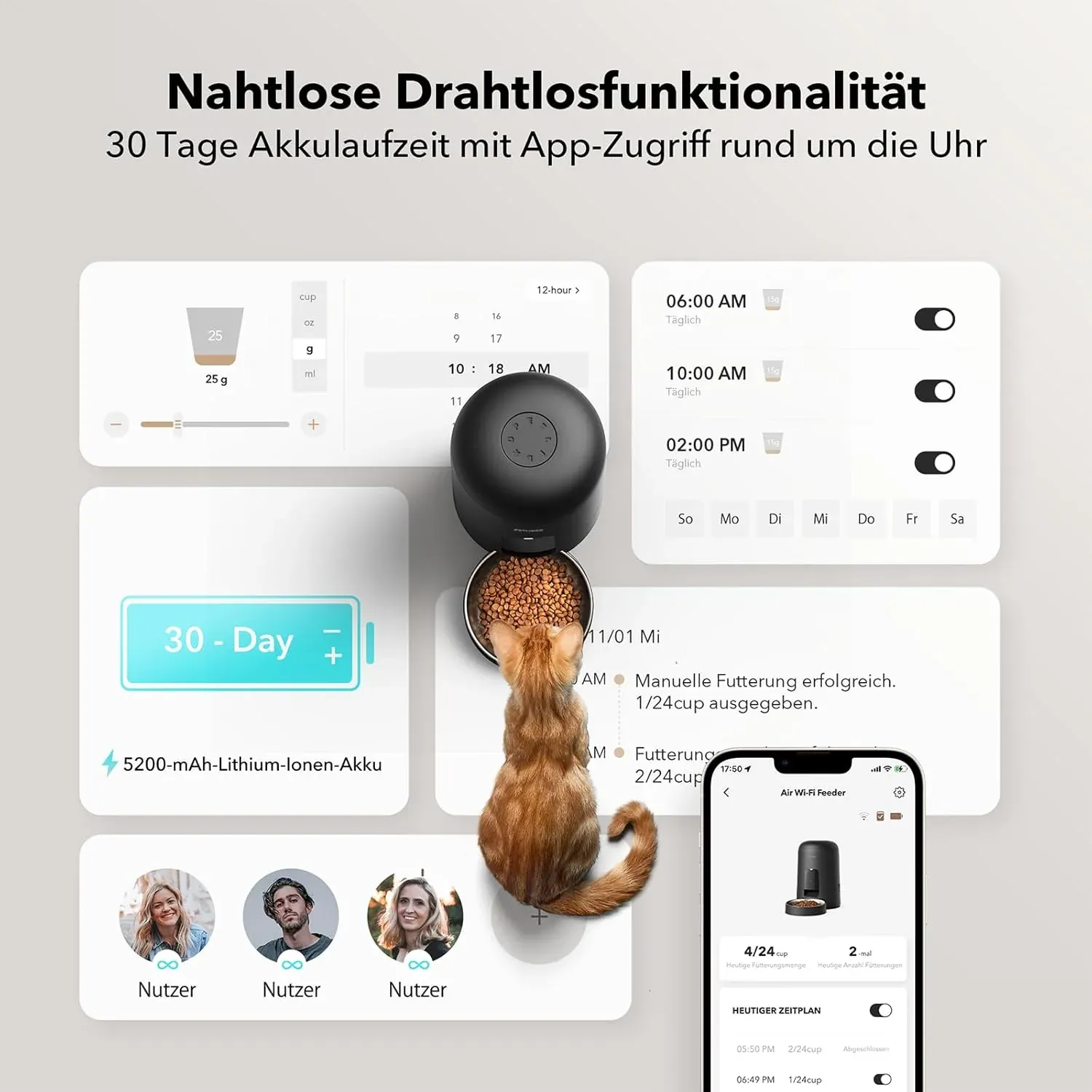 Edelstahl-Napf und Ausgabeschacht des PETLIBRO Air WiFi Feeder