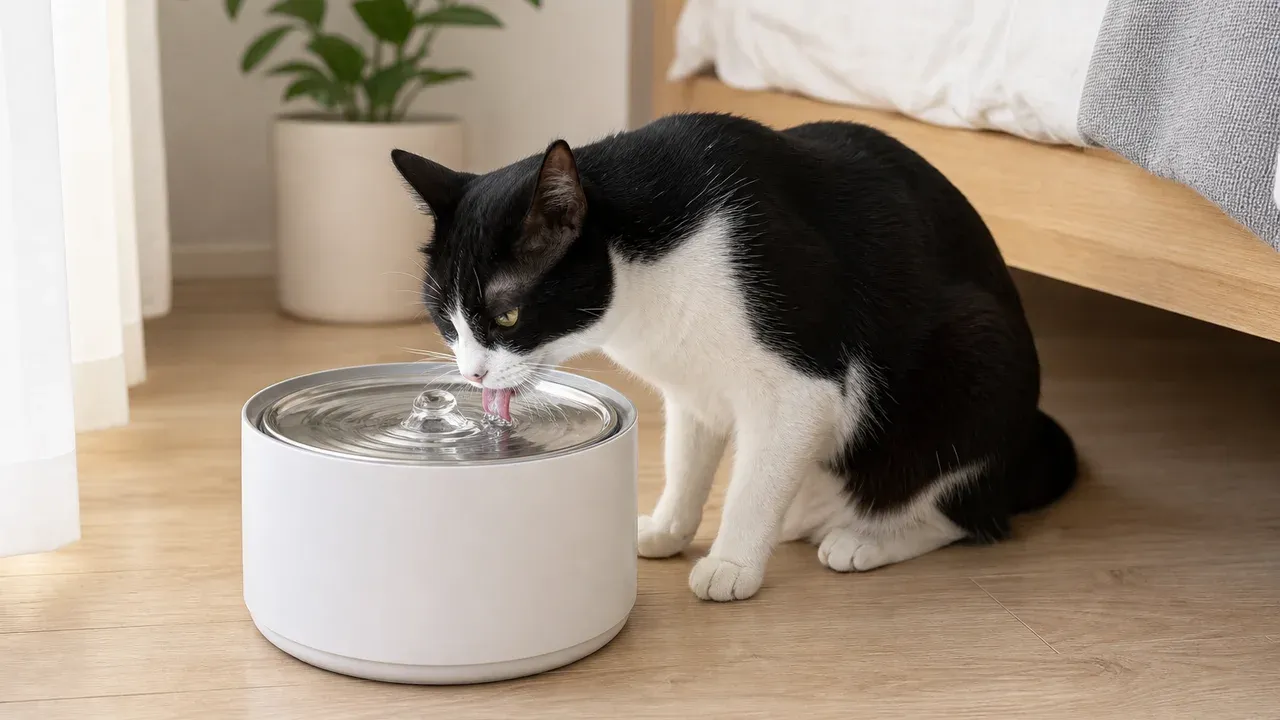 PETKIT Eversweet 3 Pro UVC mit weißem Gehäuse und Edelstahl-Wasserbehälter
