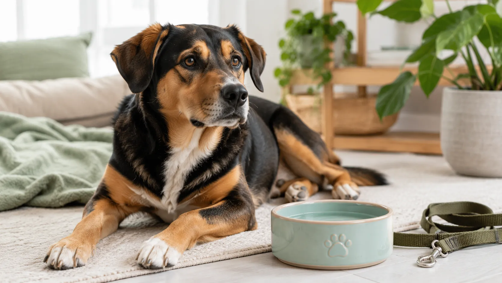 Ruhender Hund, während Wachheit und Warnzeichen beurteilt werden