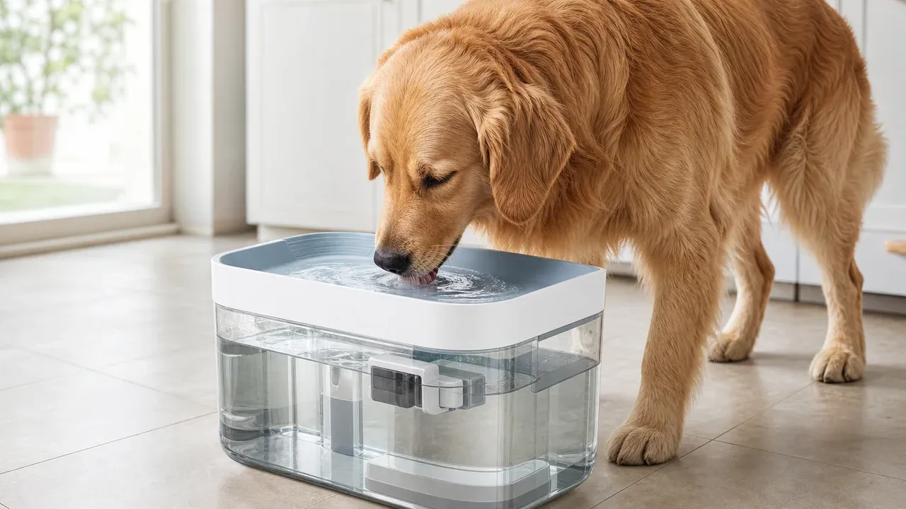 PETLIBRO Capsule Dog Fountain mit Hund in redaktioneller Visualisierung