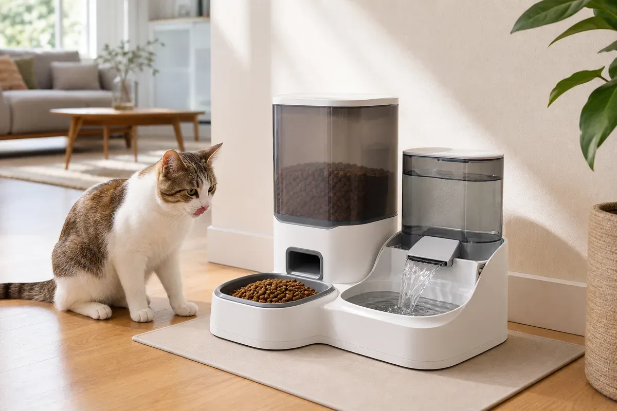 Oneisall PF14 mit Trockenfutterautomat und seitlichem Schwerkraft-Wasserspender