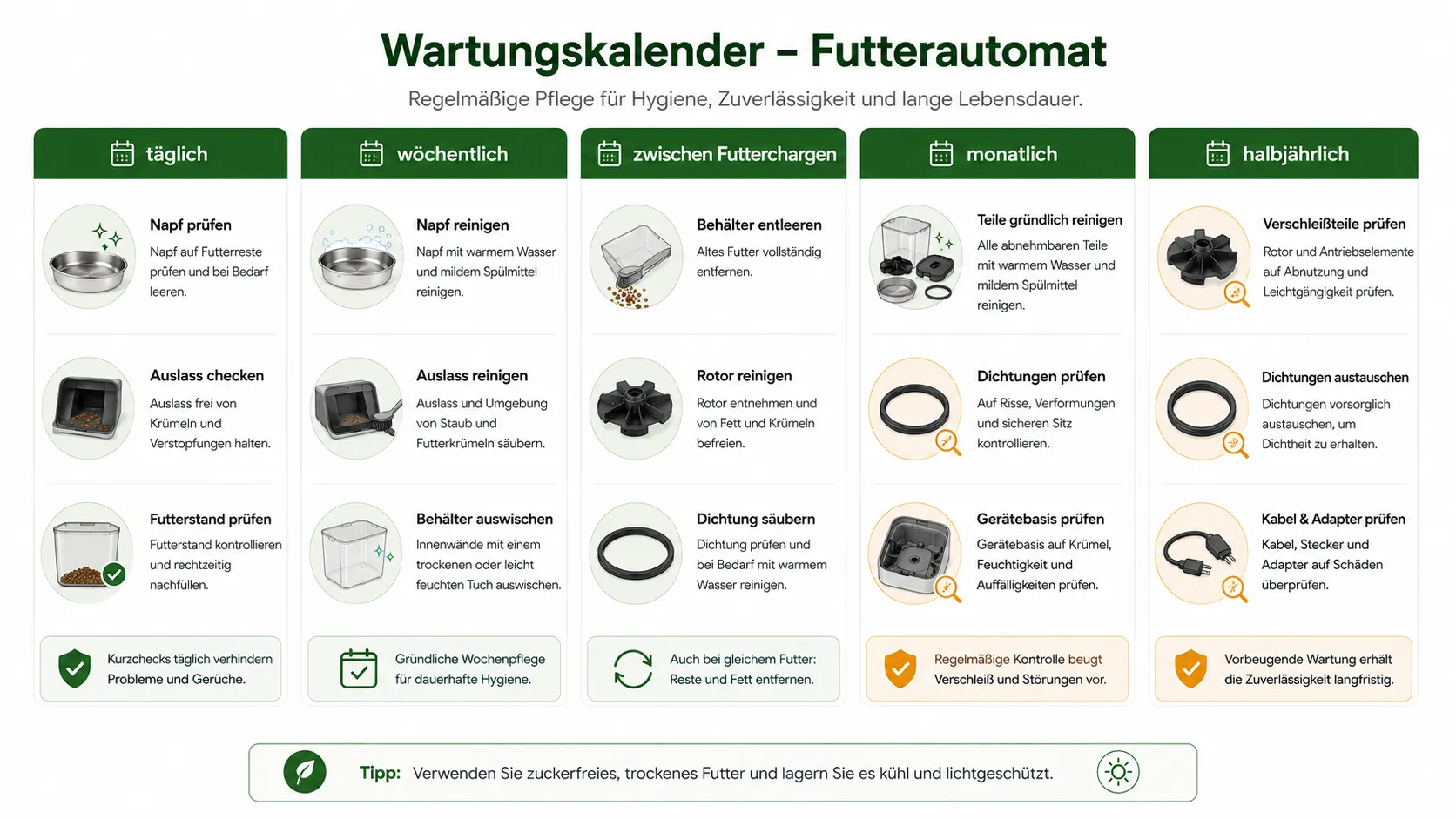 Wartungskalender für tägliche, wöchentliche und monatliche Aufgaben