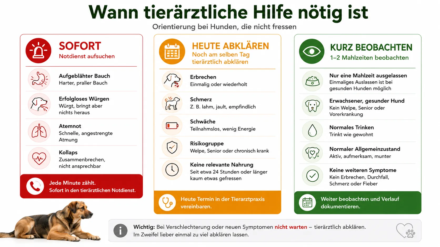 Ampelübersicht zur Dringlichkeit bei Futterverweigerung