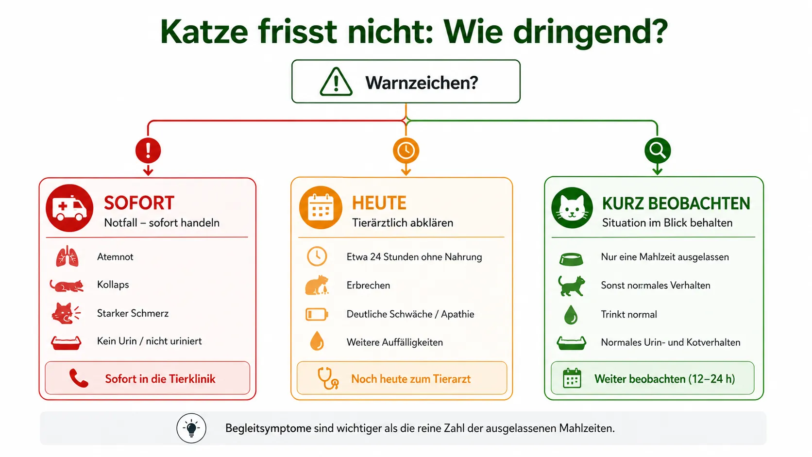 Entscheidungsbaum zur Dringlichkeit bei einer Katze, die nicht frisst